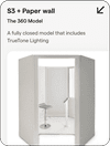The S3 + Paper wall portable privacy booth with a chair inside and integrated lighting.